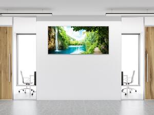Obraz sklenený vodopád v hlbokom lese - 50 x 100 cm