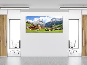 Obraz sklenený horská dedina Alpy - 34 x 72 cm