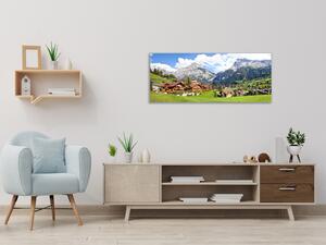 Obraz sklenený horská dedina Alpy - 34 x 72 cm