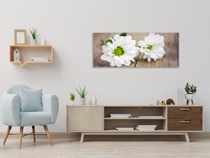 Obraz sklenený kvet bielej chryzantémy na dreve - 30 x 60 cm