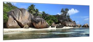 Obraz sklenený mora a pláž La Digue Seychely - 52 x 60 cm