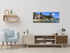 Obraz sklenený mora a pláž La Digue Seychely - 30 x 60 cm