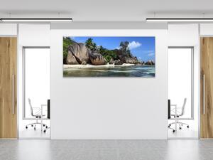 Obraz sklenený mora a pláž La Digue Seychely - 50 x 100 cm