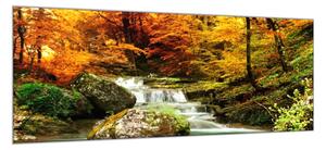 Obraz sklenený jesenný les s riekou - 50 x 100 cm
