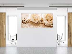 Obraz sklenený kvety ruží a perly - 50 x 100 cm