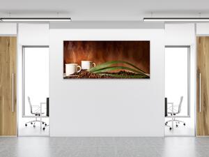Obraz sklenený biele hrnčeky a rozsypaná káva - 50 x 70 cm