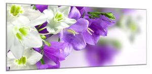 Obraz sklenený kvety bielych a modrých zvončekov - 34 x 72 cm