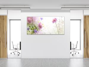 Obraz sklenený fialové lúčne kvety - 30 x 60 cm