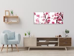 Obraz sklenený ružové kvety slivky - 30 x 60 cm