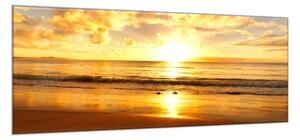 Obraz sklenený zlatý západ slnka nad morom - 34 x 72 cm
