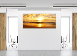Obraz sklenený zlatý západ slnka nad morom - 30 x 60 cm