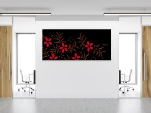 Obraz sklenený abstraktný červený kvet s lístkami - 30 x 60 cm