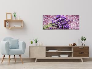 Obraz sklenený levanduľová soľ a kvet - 30 x 60 cm