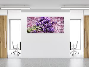 Obraz sklenený levanduľová soľ a kvet - 50 x 100 cm