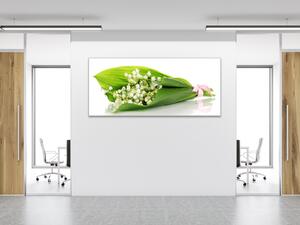 Obraz sklenený kvety konvalinky v liste - 50 x 100 cm