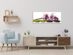 Obraz sklenený kvet fialova exotická orchidea a kamene - 50 x 100 cm