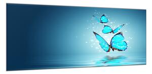 Obraz sklenený modrý motýľ nad hladinou - 30 x 60 cm