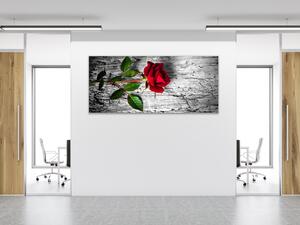 Obraz sklenený kvet červená ruža na dreve - 30 x 60 cm