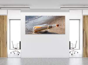 Obraz sklenený odkaz vo fľaši na pláži - 50 x 100 cm
