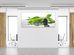 Obraz sklenený zelené listy a kamene zen - 30 x 60 cm