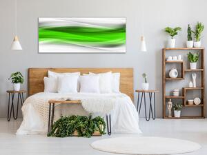 Obraz sklenený zeleno biela šedá vlna - 34 x 72 cm