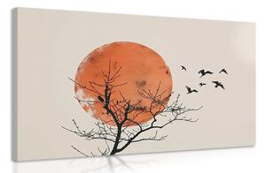 Obraz japandi mesiac s kŕdľom vtákov