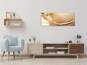 Obraz sklenený zlato béžový abstrakt vlna - 34 x 72 cm