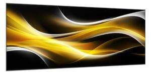 Obraz sklenený abstrakt žltá vlna na čiernom pozadí - 50 x 100 cm