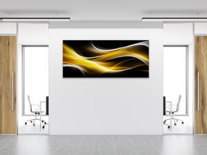 Obraz sklenený abstrakt žltá vlna na čiernom pozadí - 50 x 100 cm