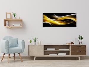 Obraz sklenený abstrakt žltá vlna na čiernom pozadí - 30 x 60 cm