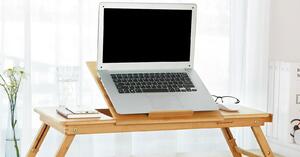 SONGMICS Bambusový stolík na notebook - prírodný - 89x35x29 cm