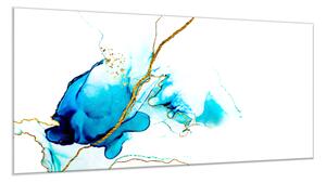 Obraz sklenený abstrakcie tyrkysová maľba so zlatým - 50 x 125 cm