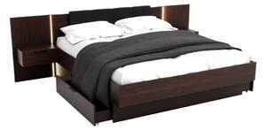 Manželská posteľ DOTA + rošt + matrac DE LUX + doska s nočnými stolíkmi, 160x200, dub artisan/čierna