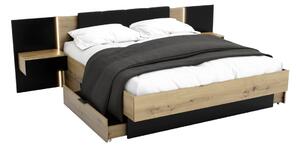 Manželská posteľ ARKADIA + rošt + matrac COMFORT + doska s nočnými stolíkmi, 180x200, dub artisan/čierna
