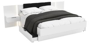 Manželská posteľ DOTA + rošt + matrac DE LUX + doska s nočnými stolíkmi, 160x200, dub artisan/čierna