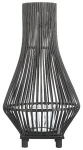 Lampáš na sviečku čierny bambusové drevo 58 cm so skleneným stojanom na sviečku boho štýl interiér