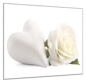 Obraz sklenený štvorcový kvet bielej ruže a srdca - 34 x 34 cm