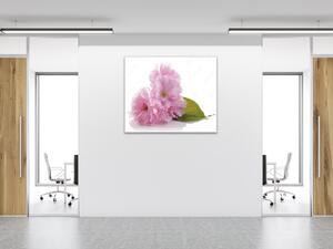 Obraz sklenený štvorcový ružový kvet mandľovníka - 40 x 40 cm