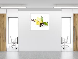 Obraz sklenený štvorcový žltá orchidea, list a vanilka - 40 x 40 cm