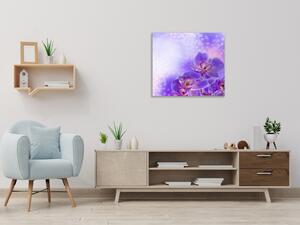 Obraz sklenený štvorcový kvet fialovej orchidey a fialový tieň - 40 x 40 cm