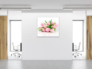 Obraz sklenený štvorcový kytica ružových tulipánov - 40 x 40 cm
