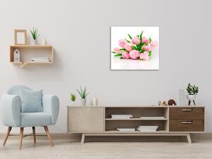 Obraz sklenený štvorcový kytica ružových tulipánov - 40 x 40 cm