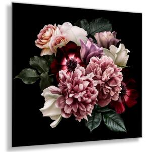 Obraz sklenený kytica pivonka, ruža, sasanka, tulipán - 40 x 40 cm