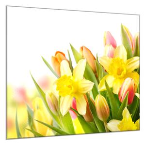 Obraz sklenený štvorcový kvety narcisov a tulipánov - 40 x 40 cm