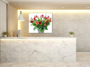 Obraz sklenený štvorcový kytica ruží a tulipánov - 40 x 40 cm