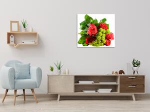 Obraz sklenený štvorcový kytica červených ruží a lístia - 80 x 80 cm