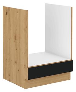 KONDELA Spodná skrinka na vstavaný sporák, čierny mat/dub artisan, MONRO 60 D GAZ BB