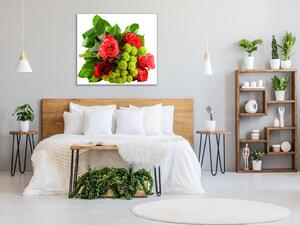 Obraz sklenený štvorcový kytica červených ruží a lístia - 40 x 40 cm