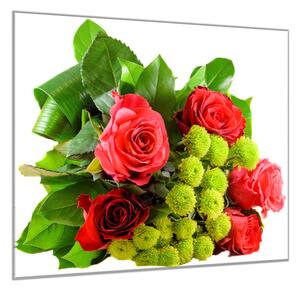 Obraz sklenený štvorcový kytica červených ruží a lístia - 55 x 55 cm