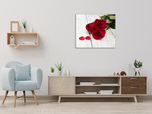 Obraz sklenený štvorcový kvety červené ruže na bielom dreve - 50 x 50 cm